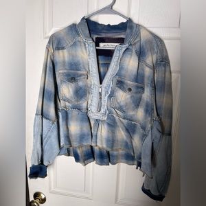 We The Free Babydoll Cropped Denim Checkered Plaid Shirt size Extra Small